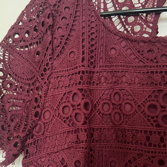 Skies Are Blue Burgundy Lace Blouse - Picture 4 of 10